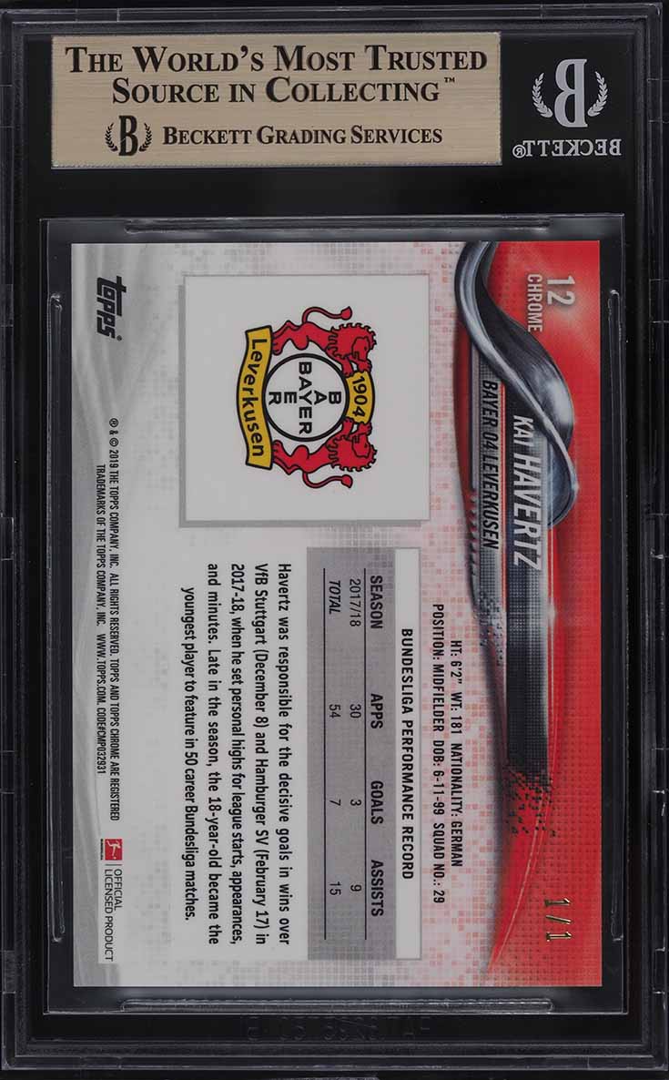 2018 Topps Chrome Bundesliga Superfractor Kai Havertz ROOKIE RC 1/1 BGS 9.5 GEM