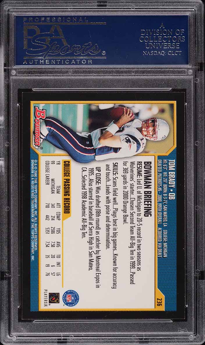 2000 Bowman Football Tom Brady ROOKIE RC #236 PSA 10 GEM MINT