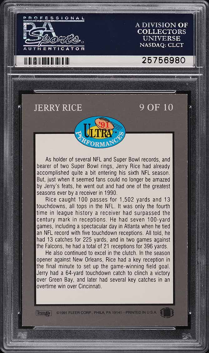 1991 Ultra Performances Jerry Rice #9 PSA 10 GEM MINT