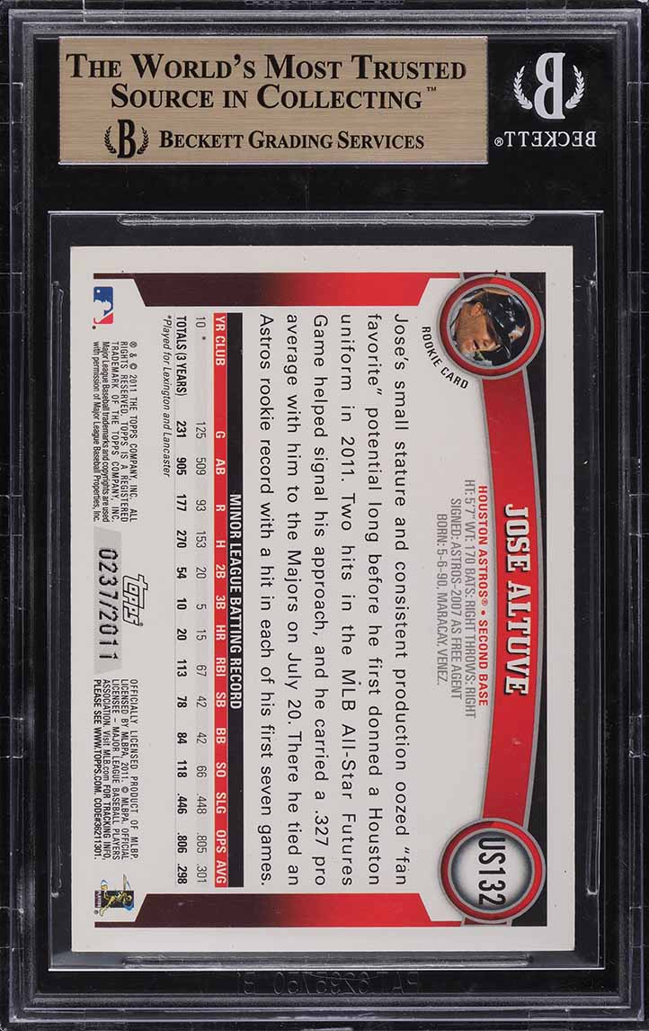 2011 Topps Update Gold Jose Altuve ROOKIE RC /2011 #US132 BGS 9.5 GEM MINT