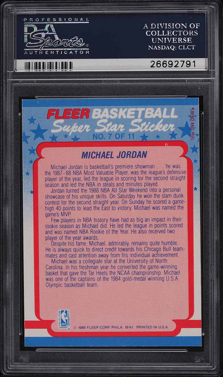 1988 Fleer Sticker Michael Jordan #7 PSA 9 MINT