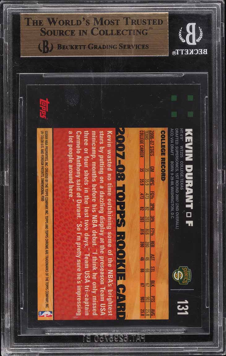 2007 Topps Chrome Kevin Durant ROOKIE RC #131 BGS 9.5 GEM MINT on