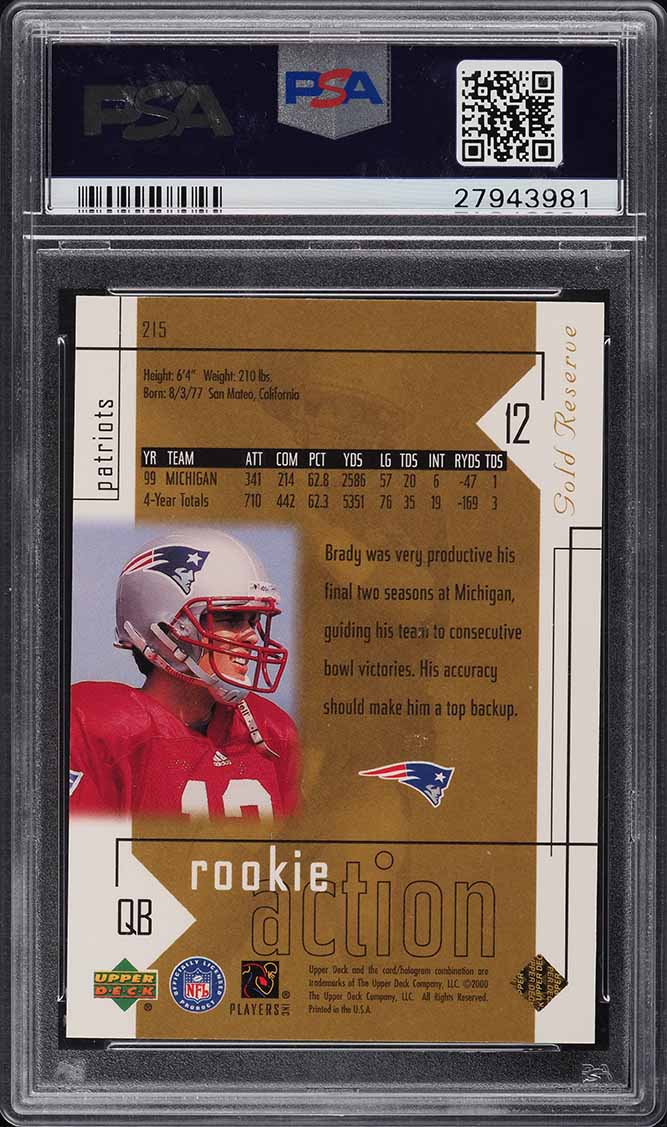 2000 Upper Deck Gold Reserve Tom Brady ROOKIE /2500 #215 PSA 9 MINT