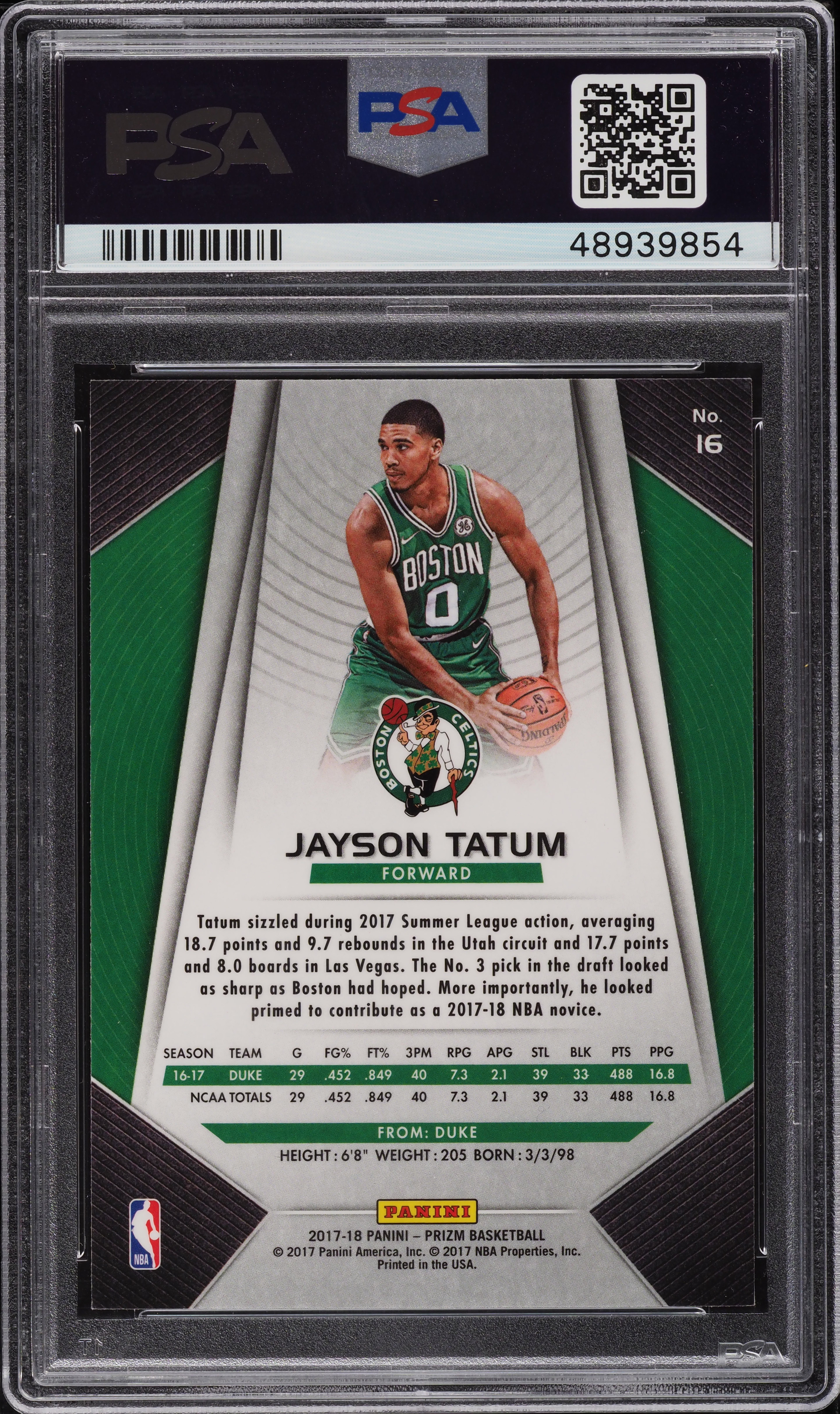 2017 Panini Prizm Jayson Tatum ROOKIE RC #16 PSA 10 GEM MINT on