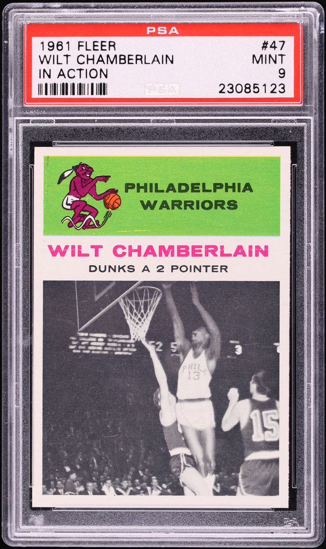 1961 Fleer Basketball Wilt Chamberlain ROOKIE, IN ACTION #47 PSA 9 MINT