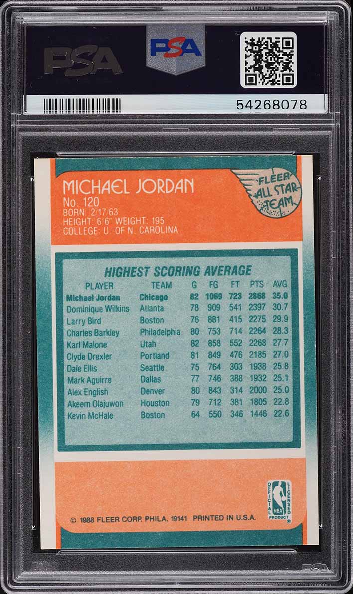 1988 Fleer Basketball Michael Jordan ALL-STAR #120 PSA 9 MINT