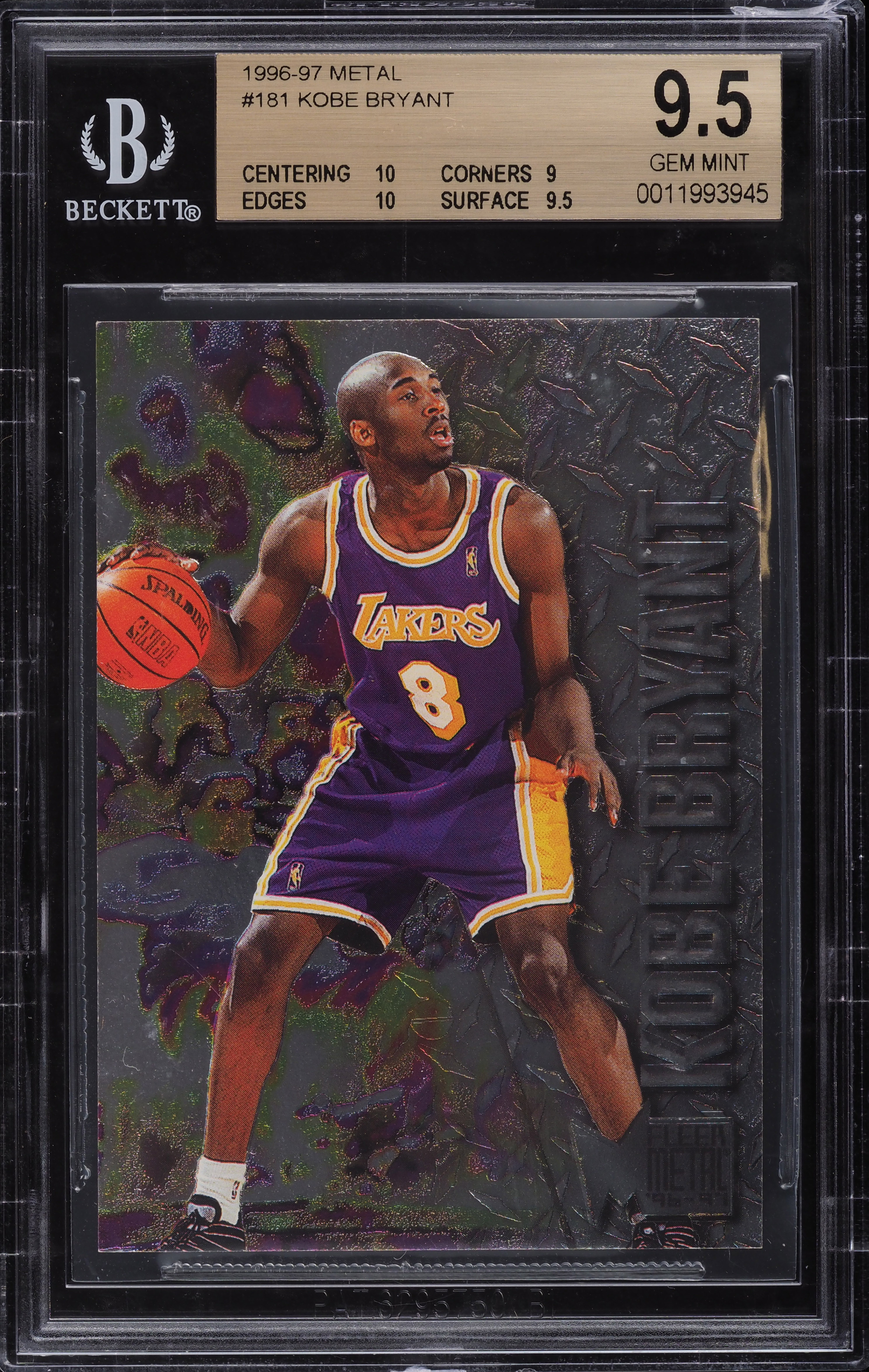 1996 Metal Basketball Kobe Bryant ROOKIE #181 BGS 9.5 GEM MINT on