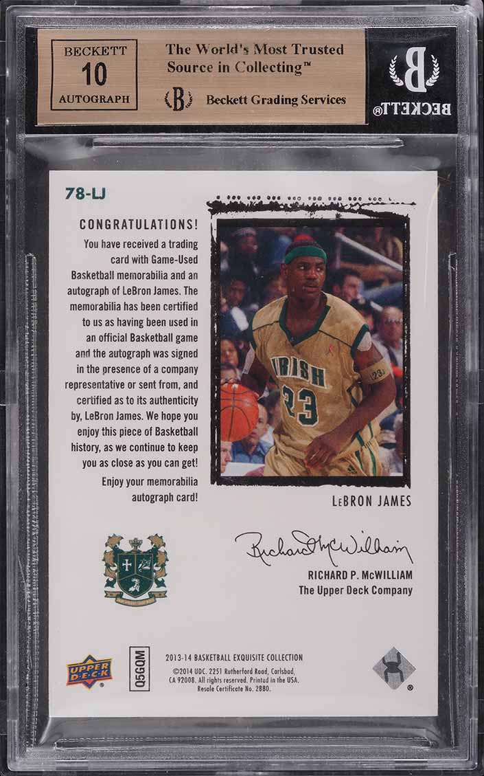 2013 Exquisite Collection '03 Tribute LeBron James PATCH AUTO /25 #78LJ BGS 9.5