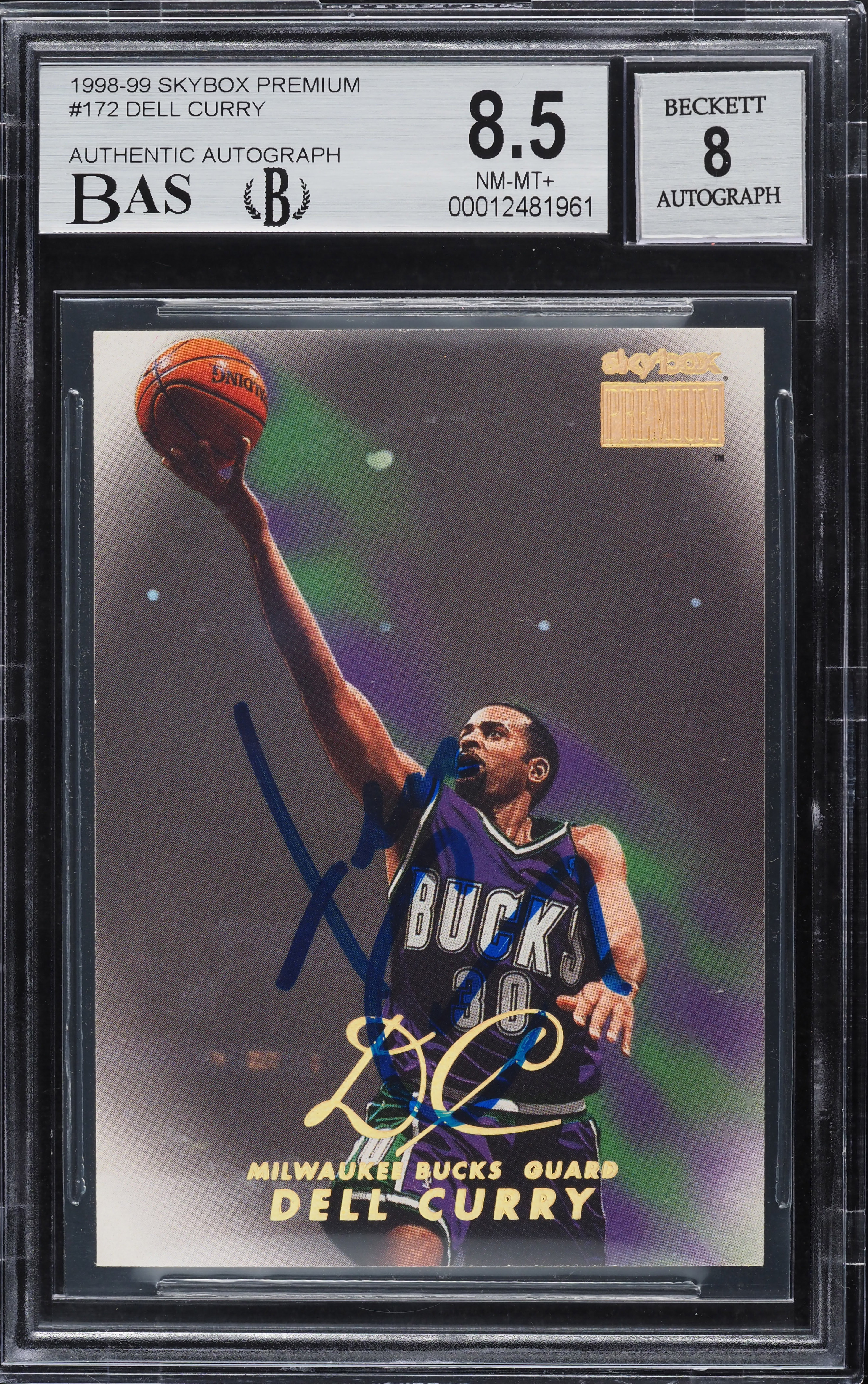 1998 Skybox Premium Dell Curry AUTO #172 BAS BGS AUTH on Fanatics