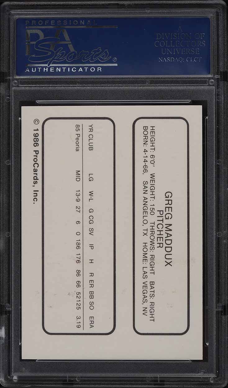 1986 Procards Pittsfield Cubs Greg Maddux ROOKIE PSA 9 MINT