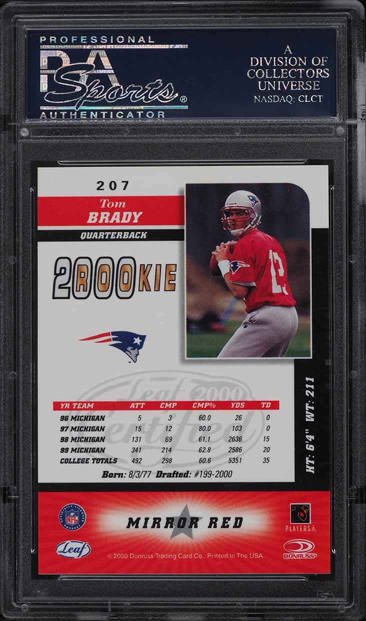 2000 Leaf Certified 4 Star Mirror Red Tom Brady ROOKIE #207 PSA 9 MINT
