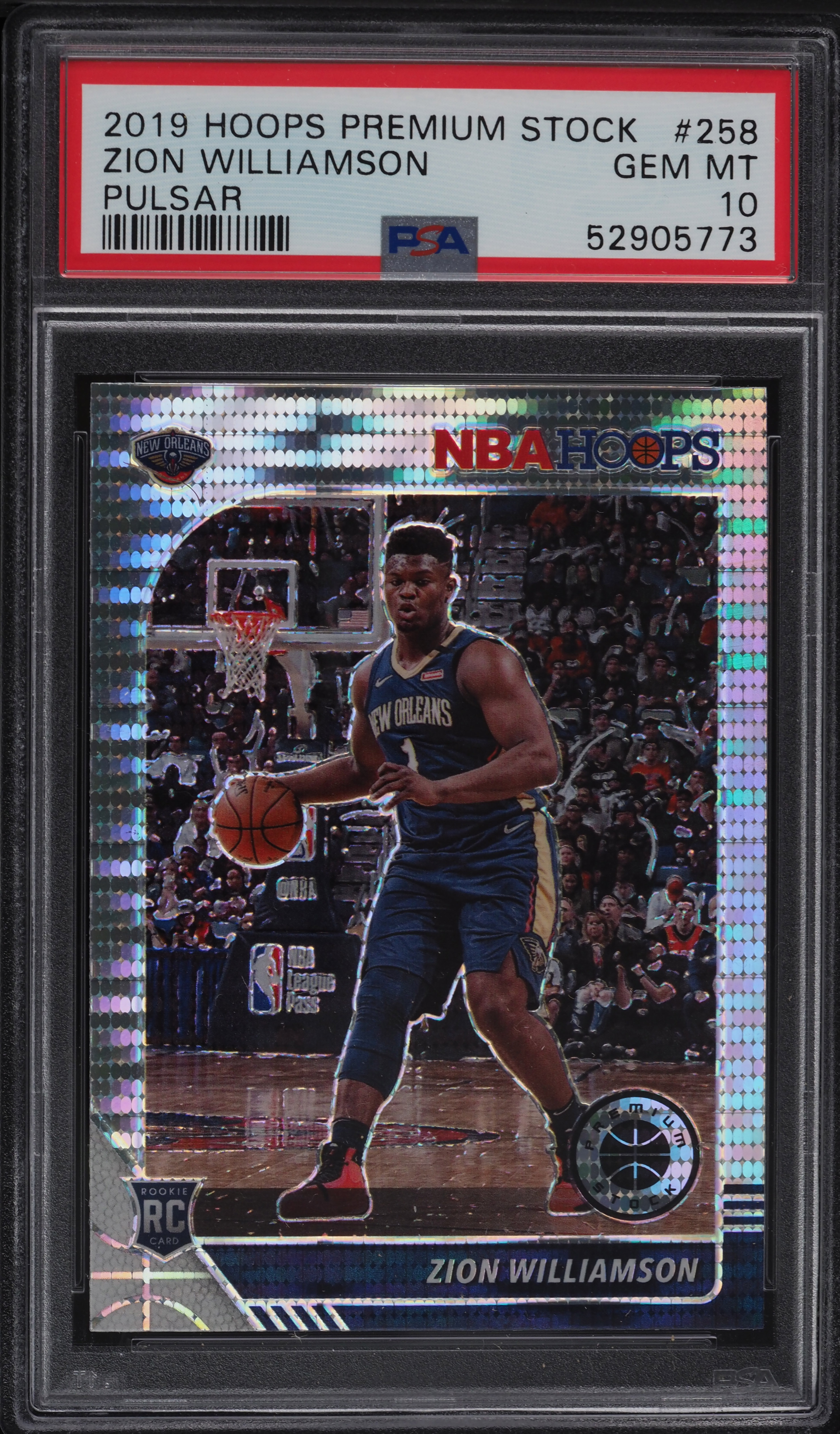 2019 Hoops Premium Stock Pulsar Zion Williamson ROOKIE RC #258 PSA