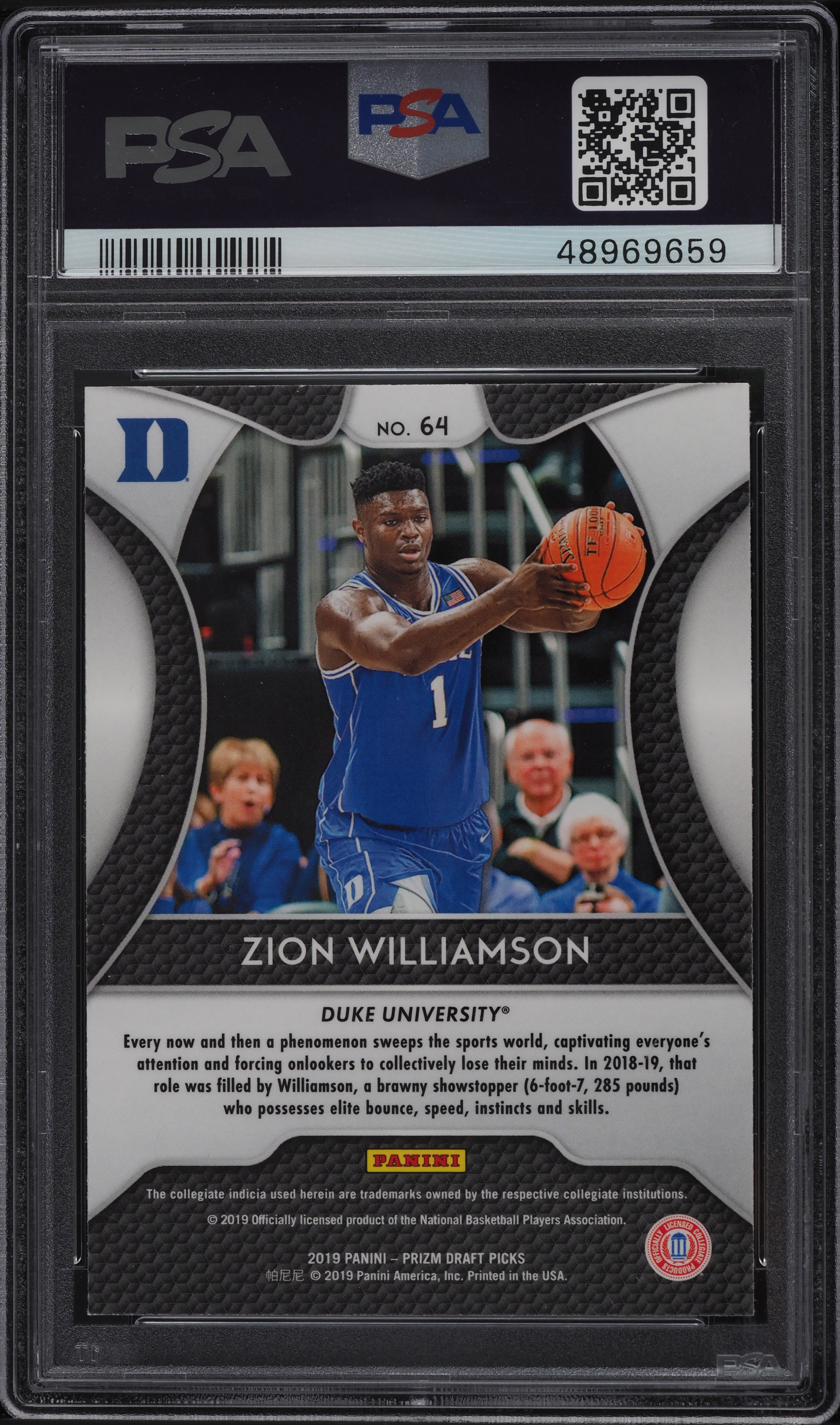 2019 Panini Prizm Draft Picks Zion Williamson ROOKIE RC #64 PSA 10