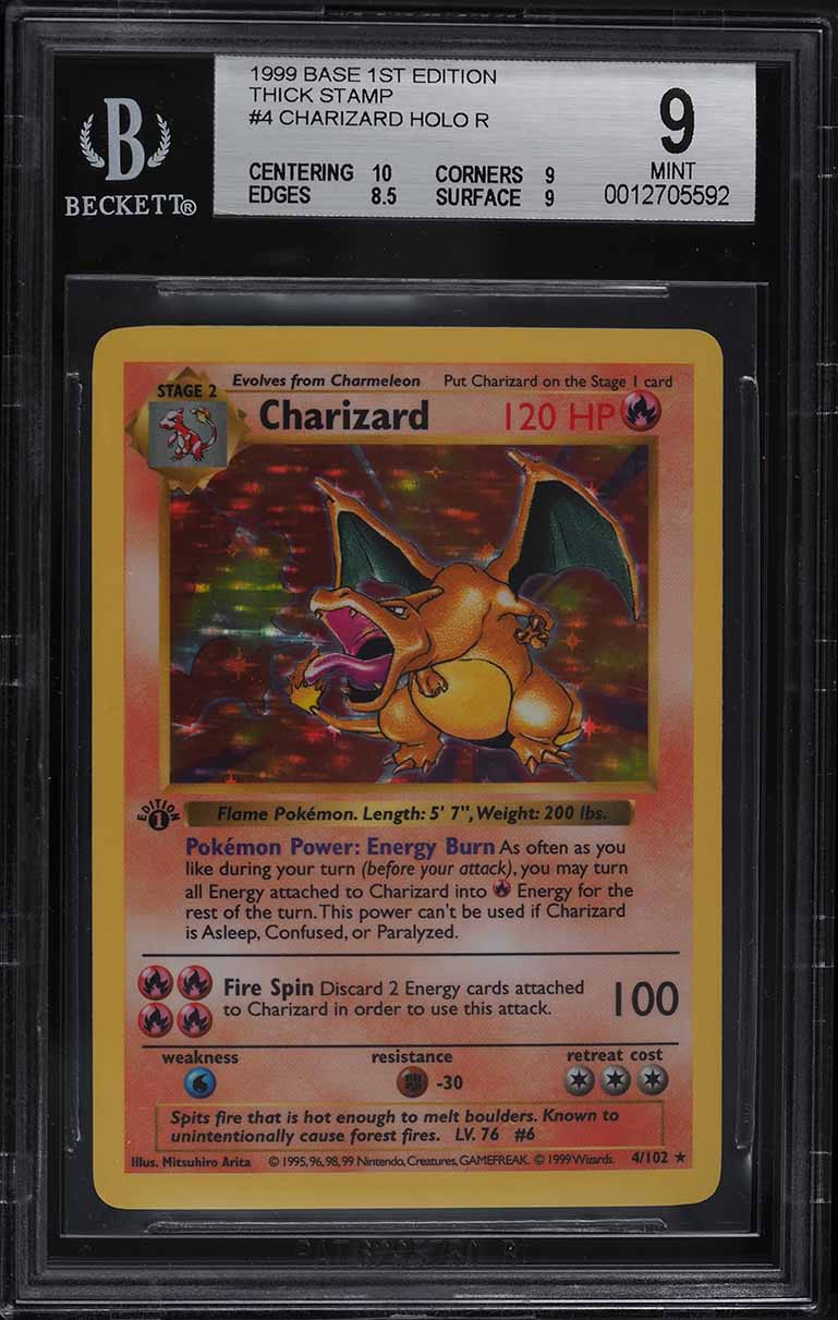 1999 Pokemon Base Set Shadowless 1st Edition Thick Stamp Holo Charizard #4 BGS 9