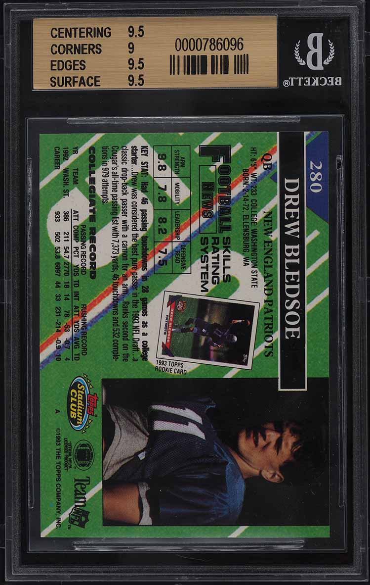 1993 Stadium Club Drew Bledsoe ROOKIE, ERROR #280 BGS 9.5 GEM MINT