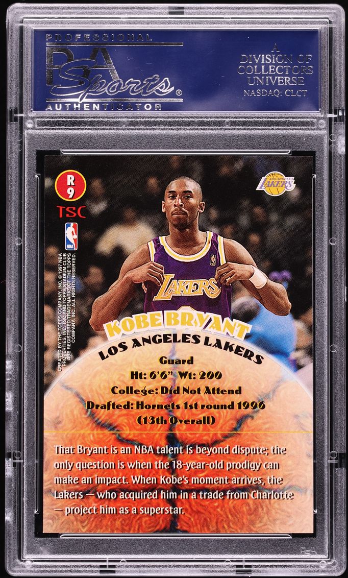 1996 Stadium Club Rookies 2 Kobe Bryant ROOKIE #R9 PSA 10 GEM MINT