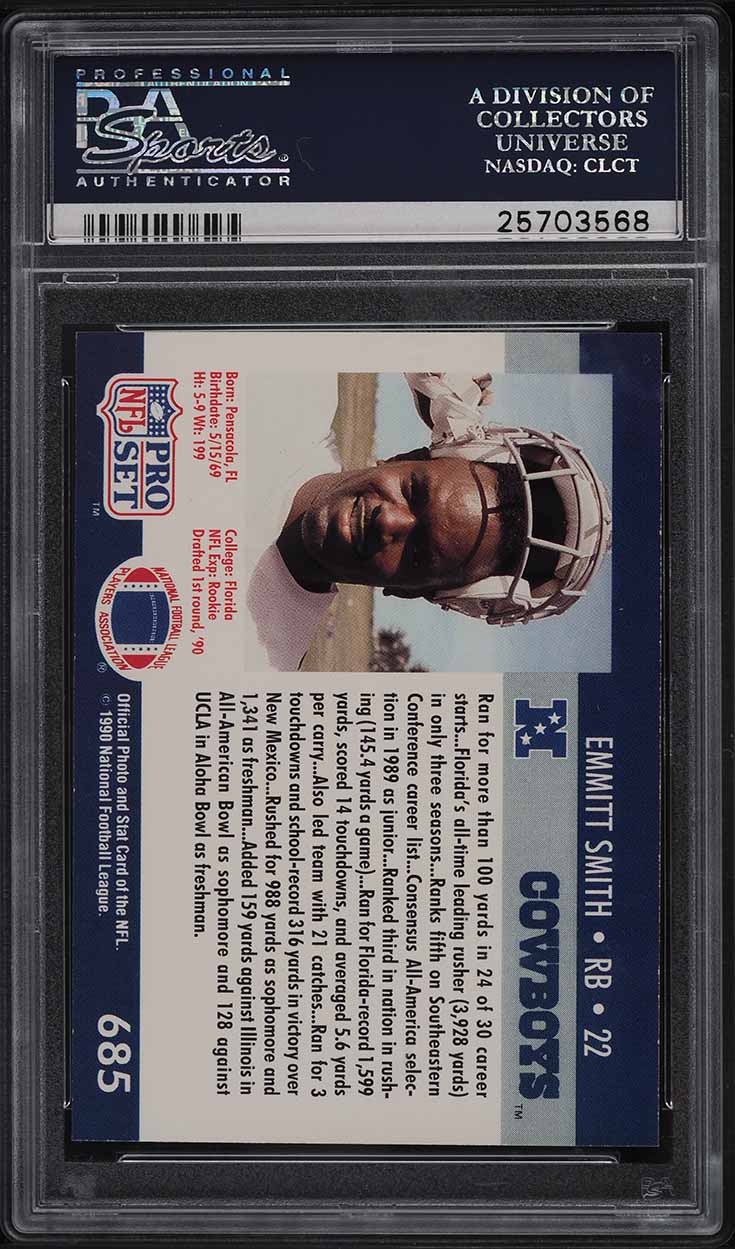 1990 Pro Set Football Emmitt Smith ROOKIE #685 PSA 10 GEM MINT