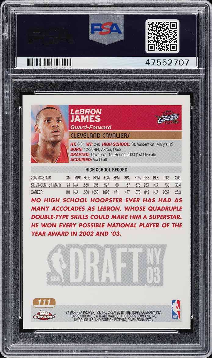 2003 Topps Chrome LeBron James ROOKIE #111 PSA 9 MINT
