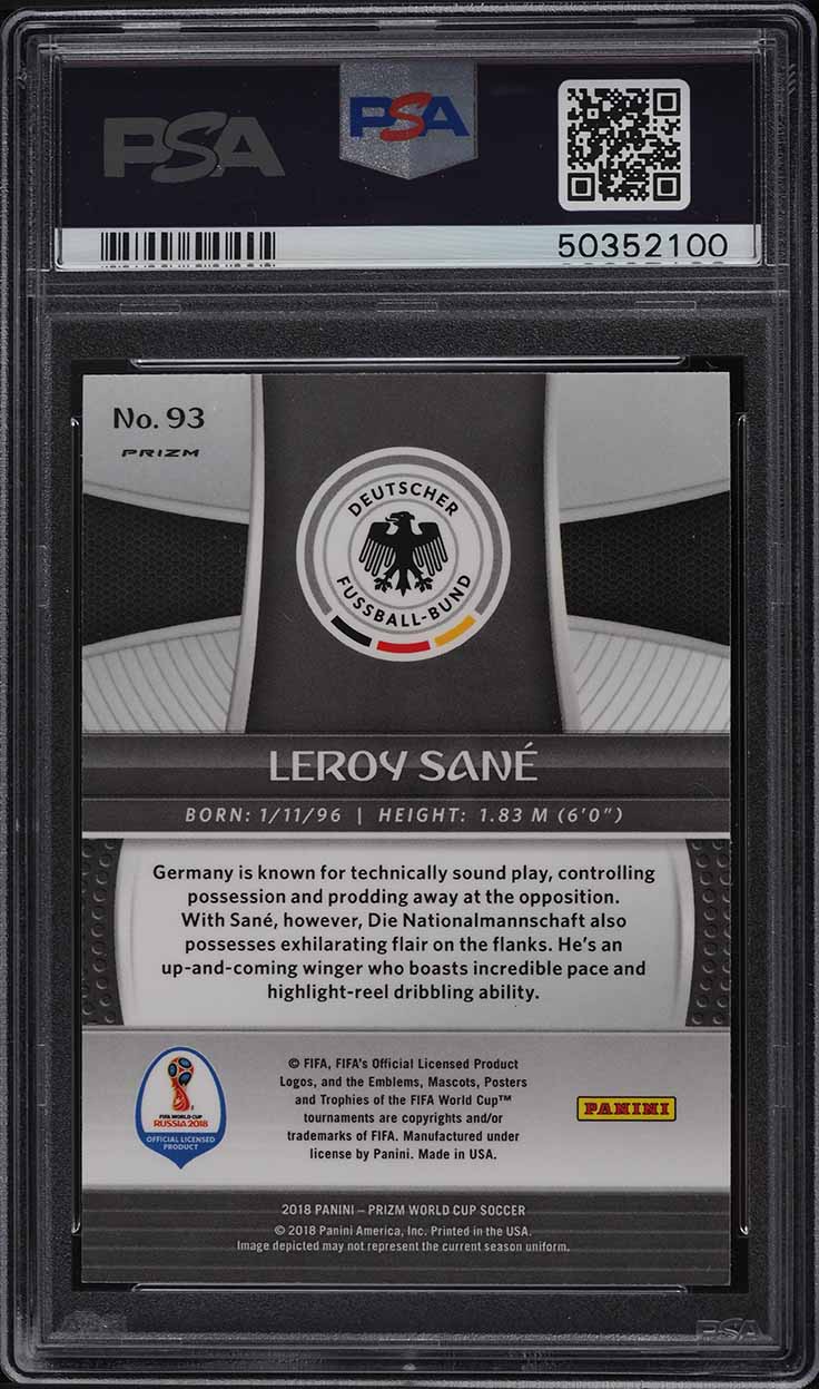 2018 Panini Prizm World Cup Black Gold Wave Leroy Sane ROOKIE #93 PSA 10 GEM