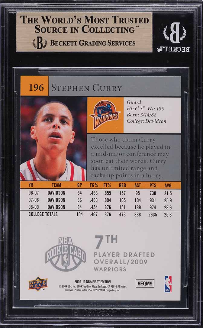 2009 Upper Deck First Edition Stephen Curry ROOKIE #196 BGS 9.5