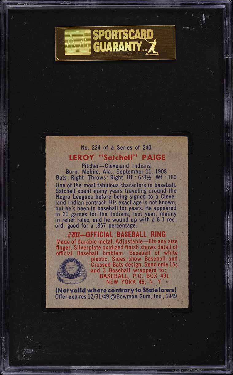 1949 Bowman Satchell Paige ROOKIE #224 SGC 7 NRMT