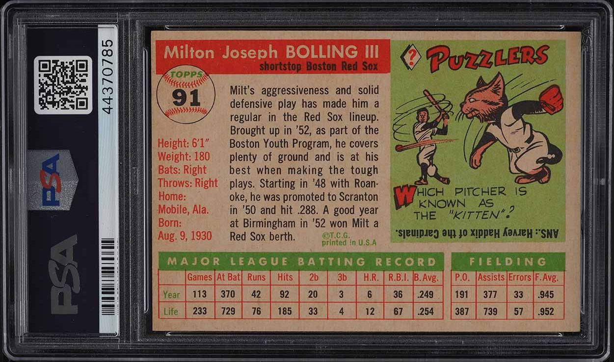 1955 Topps Milt Bolling #91 PSA 8 NM-MT