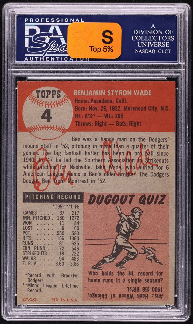 1953 Topps Ben Wade #4 PSA 8 NM-MT