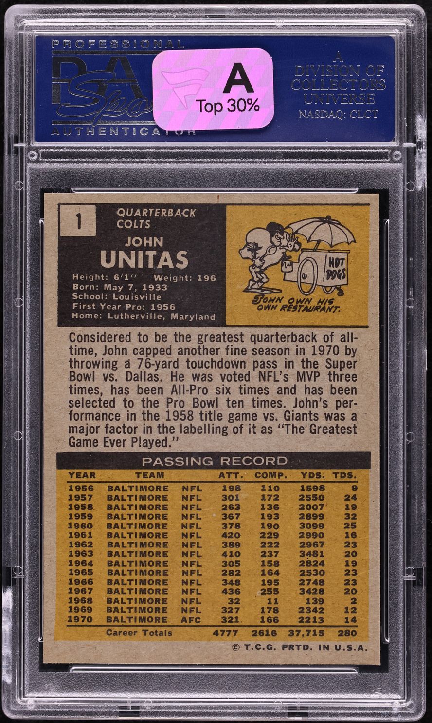 1971 Topps Football Johnny Unitas #1 PSA 8 NM-MT