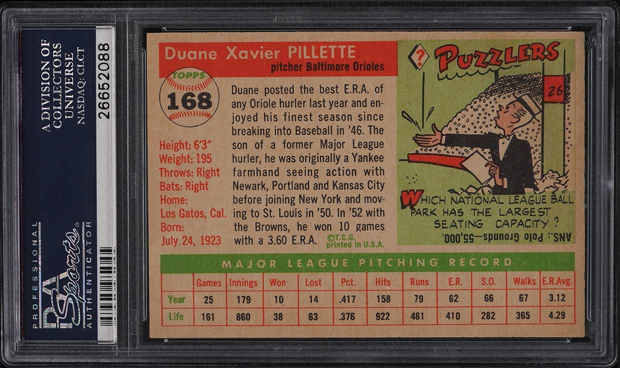 1955 Topps Duane Pillette #168 PSA 8 NM-MT