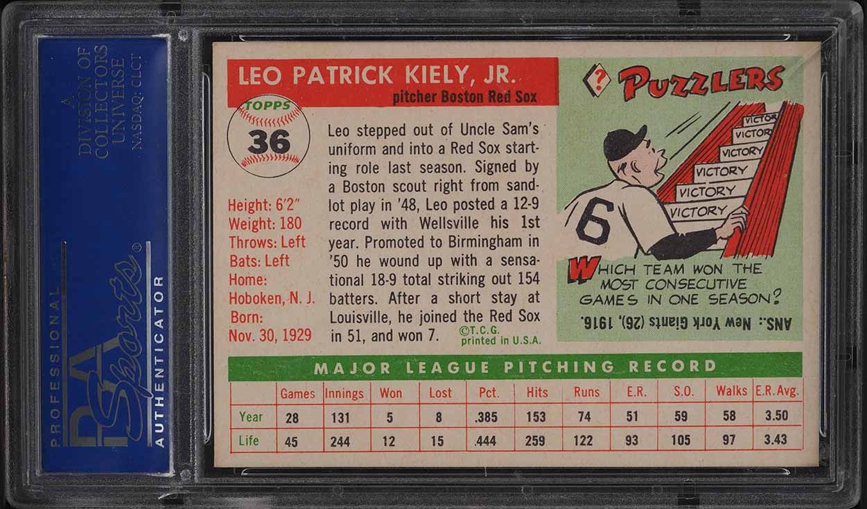 1955 Topps Leo Kiely #36 PSA 8 NM-MT