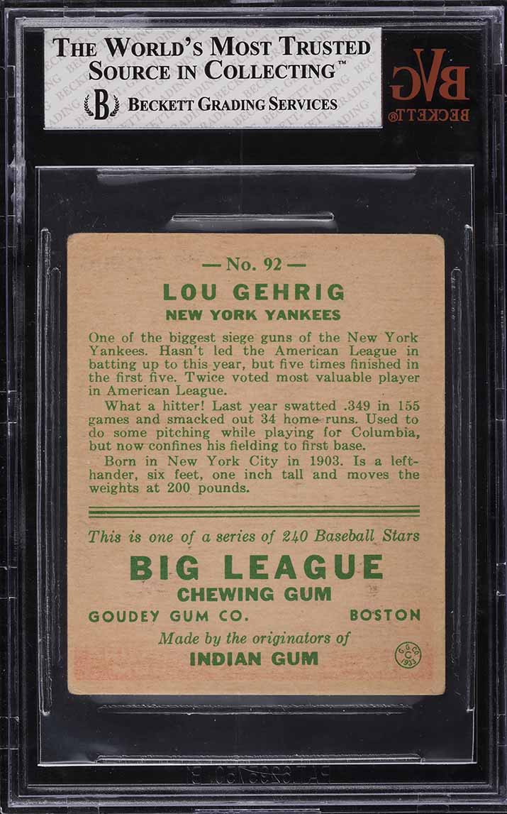 1933 Goudey Lou Gehrig #92 BVG 3.5 VG+