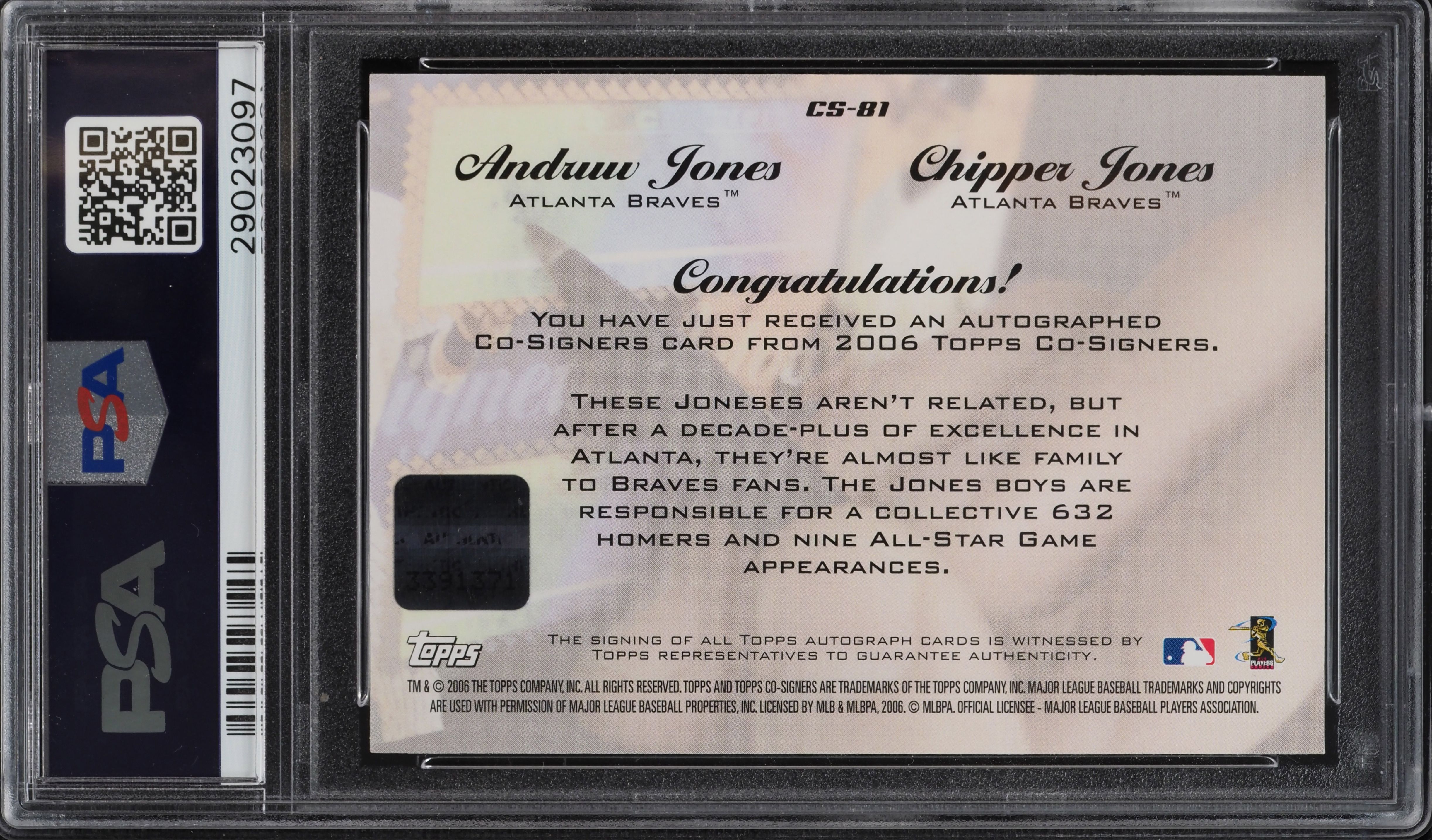 2006 Topps Co-Signers Chipper Jones Andruw Jones AUTO #CS-81 PSA