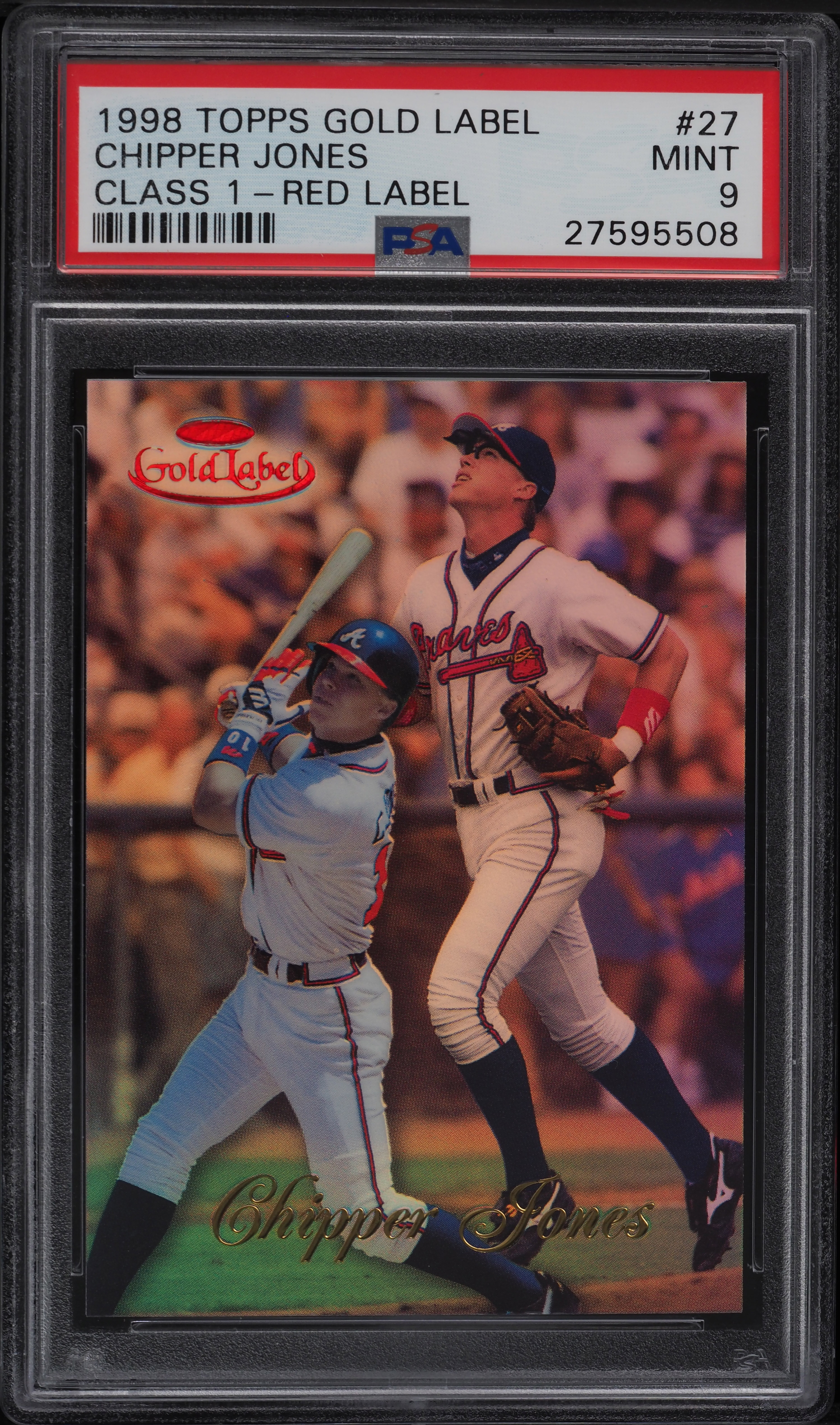 1998 Topps Gold Label Class 1 Red Chipper Jones /100 #27 PSA 9