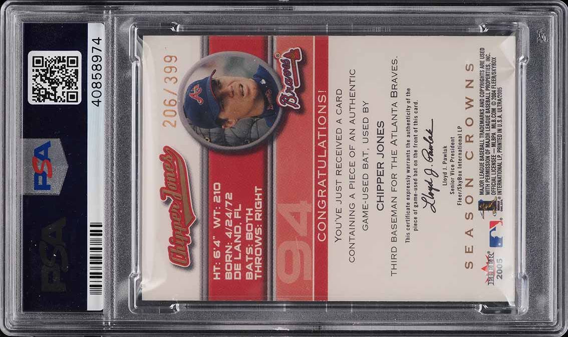 2005 Ultra Season Crowns Season Copper Chipper Jones BAT PATCH /399 #94 PSA 5 EX