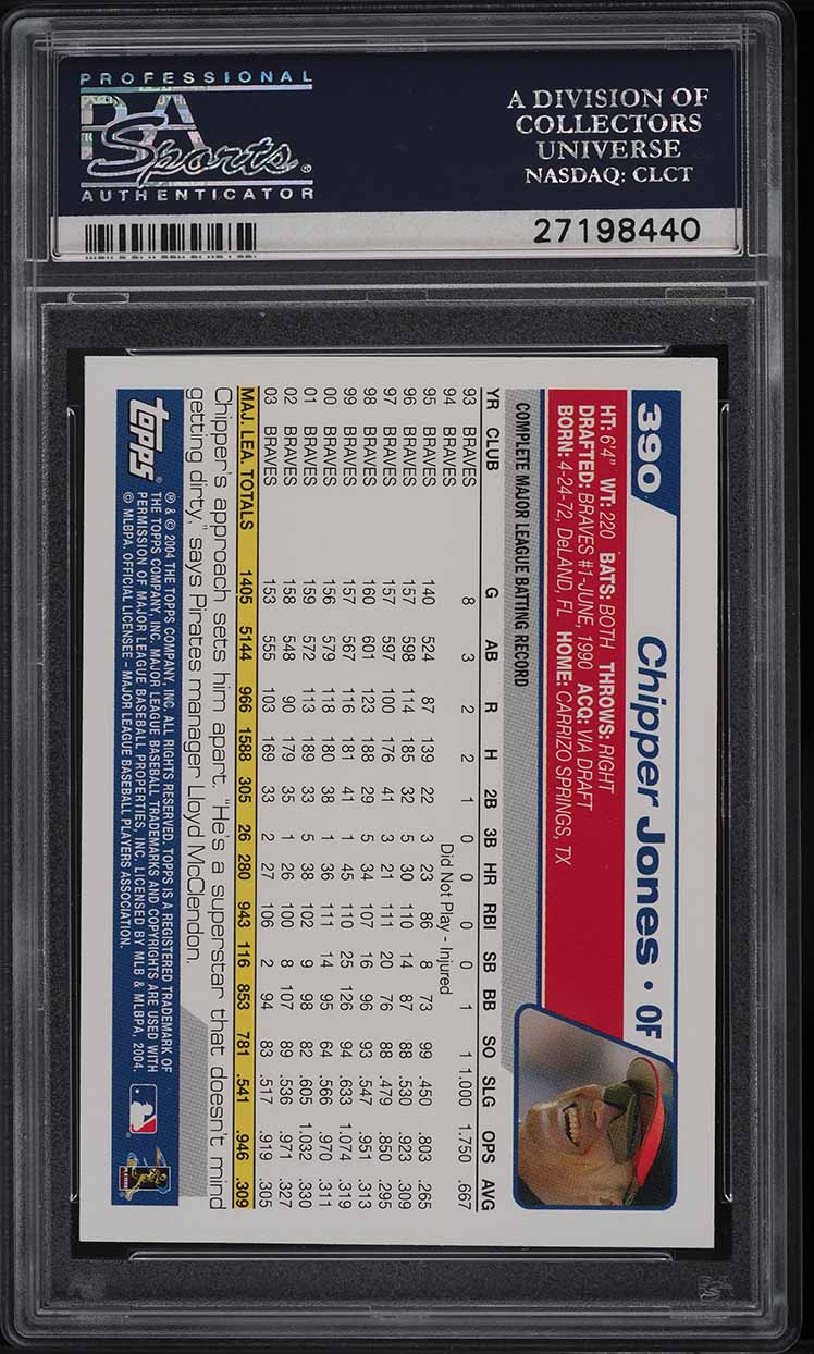 2004 Topps Chipper Jones #390 PSA 10 GEM MINT