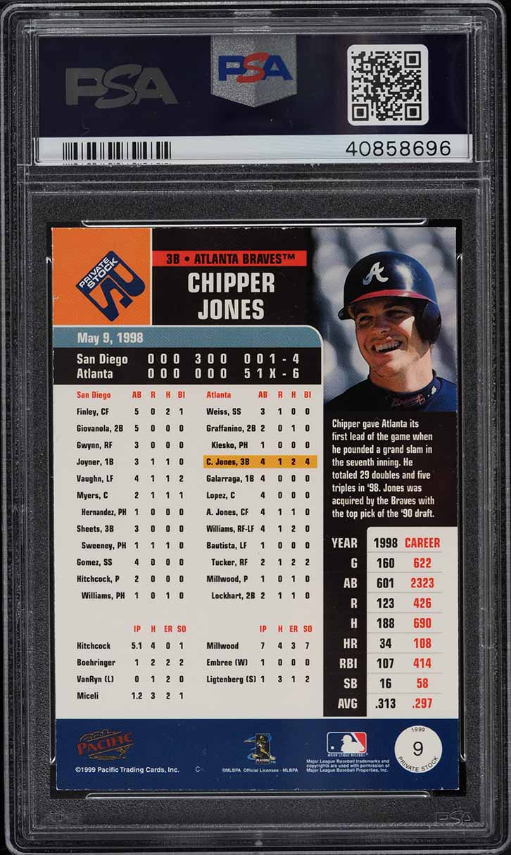 1999 Pacific Private Stock Chipper Jones #9 PSA 8 NM-MT