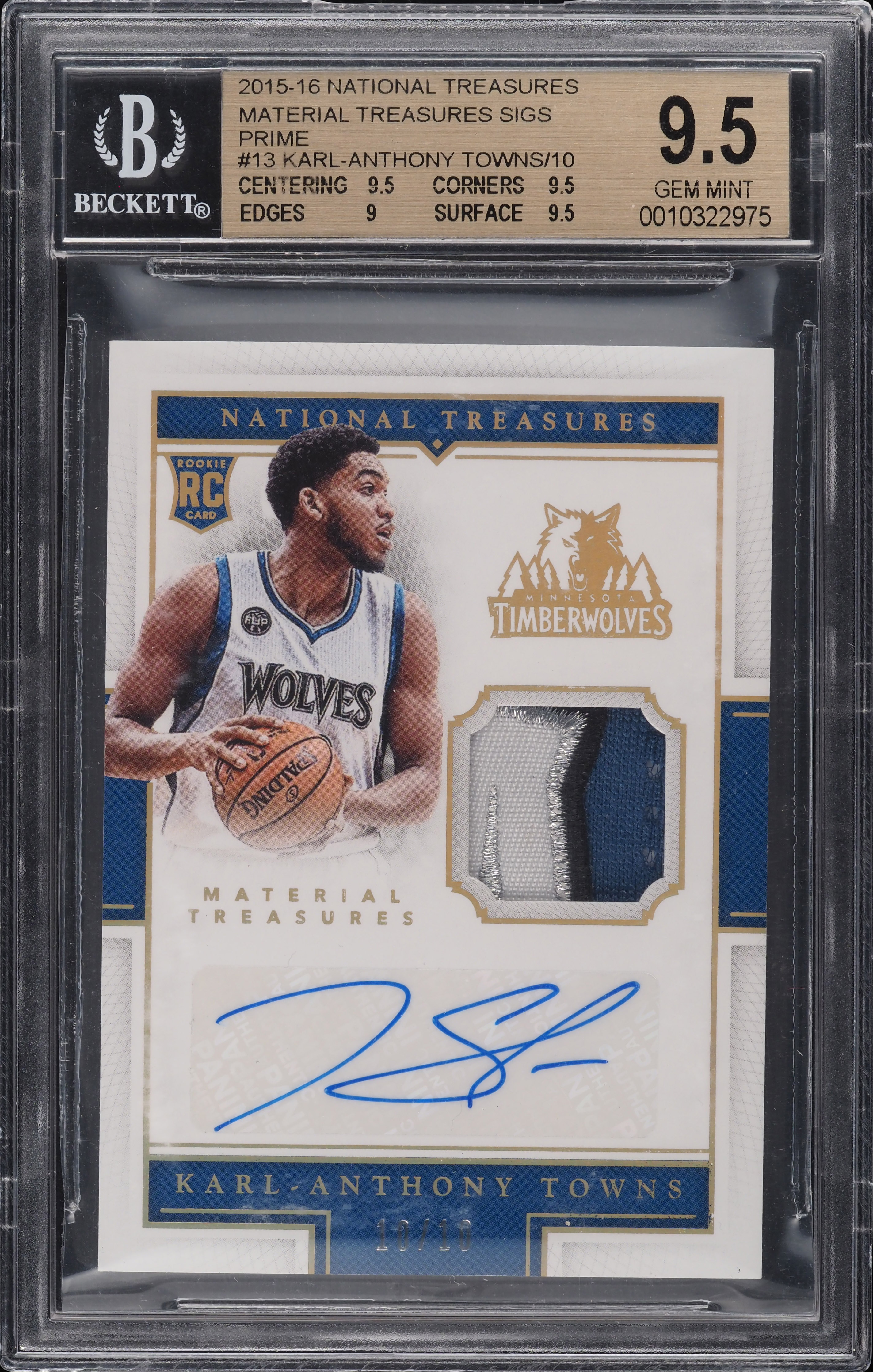 その他 Karl Anthony Towns National Treasures /5 2015 National Treasures Karl-Anthony Towns ROOKIE RC PATCH AUTO