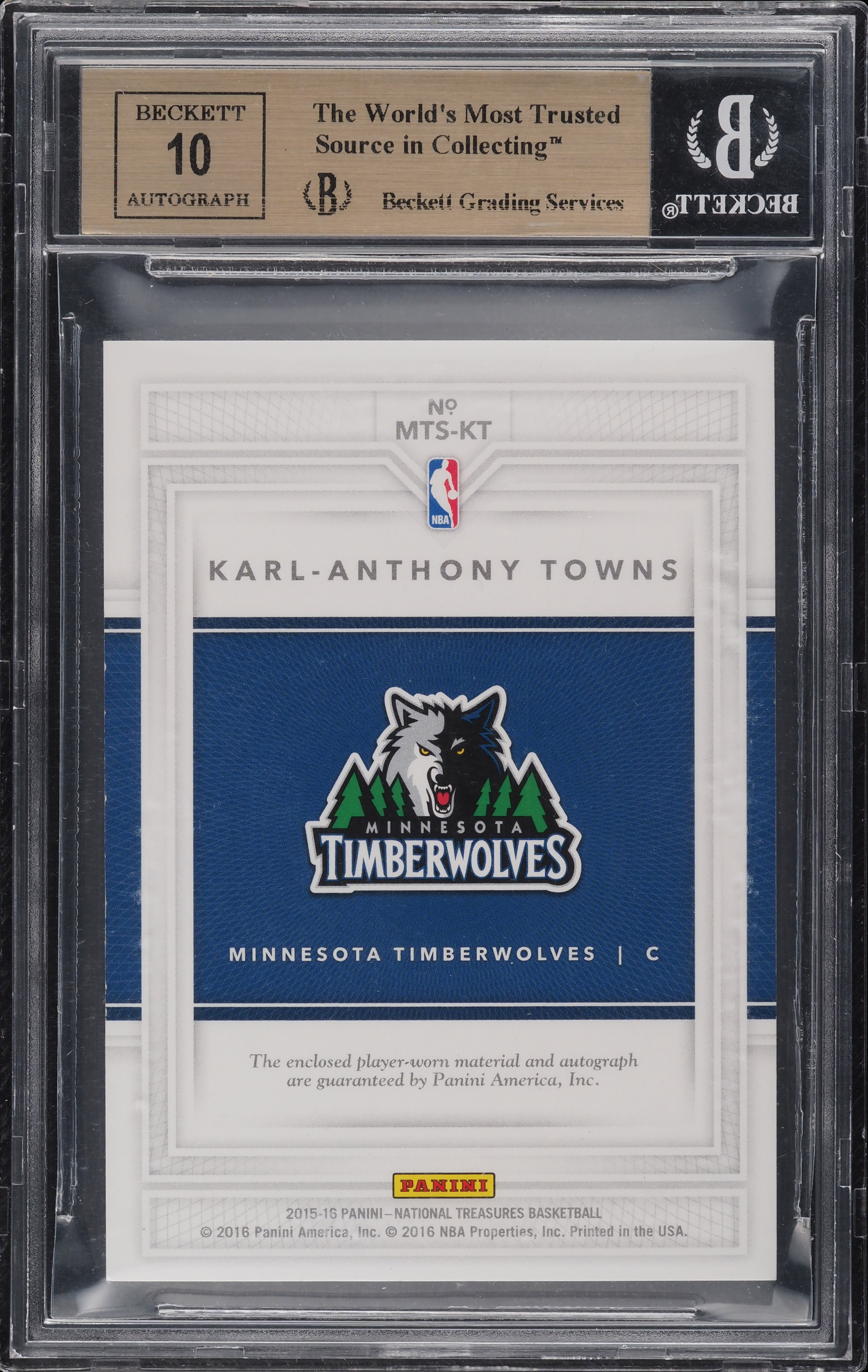 2015 National Treasures Karl-Anthony Towns ROOKIE RC PATCH AUTO