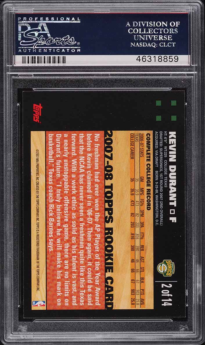2007 Topps Basketball Kevin Durant ROOKIE #2 PSA 10 GEM MINT