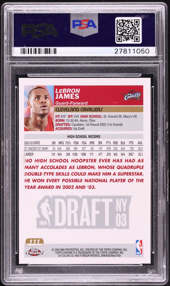 2003 Topps Chrome LeBron James ROOKIE #111 PSA 10 GEM MINT