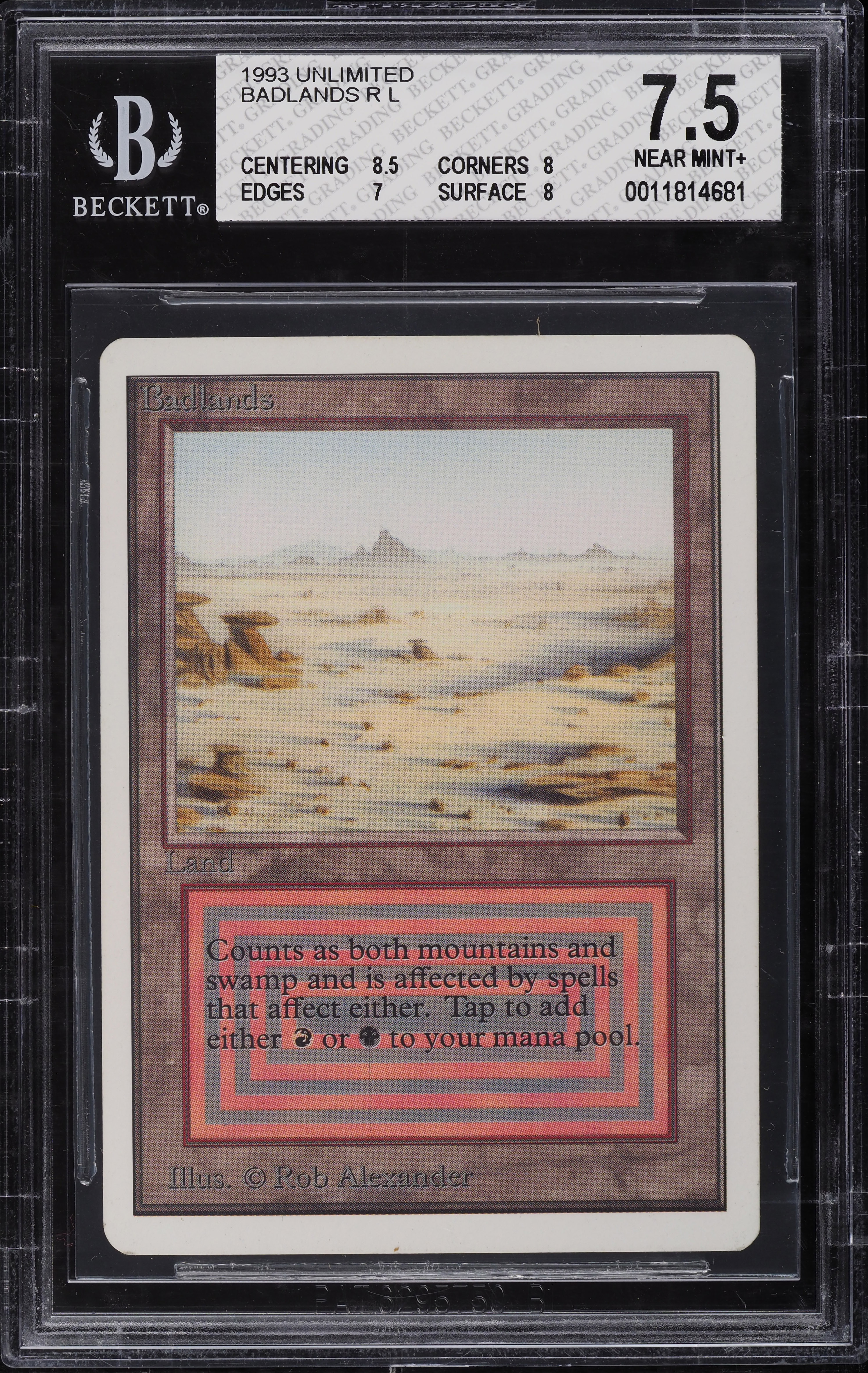 1993 Magic The Gathering MTG Unlimited Dual Land Badlands R L BGS