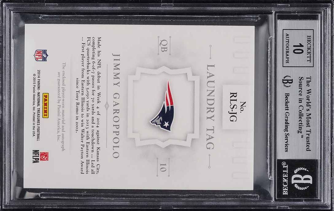 2014 National Treasures Jimmy Garoppolo ROOKIE NFL SHIELD PATCH AUTO 1/1 BGS 9