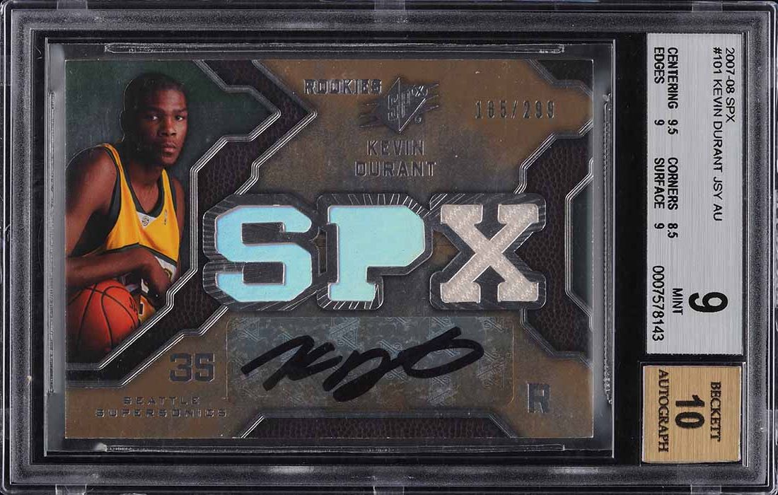 2007 SPx Basketball Kevin Durant ROOKIE PATCH AUTO /299 #101 BGS 9 MINT