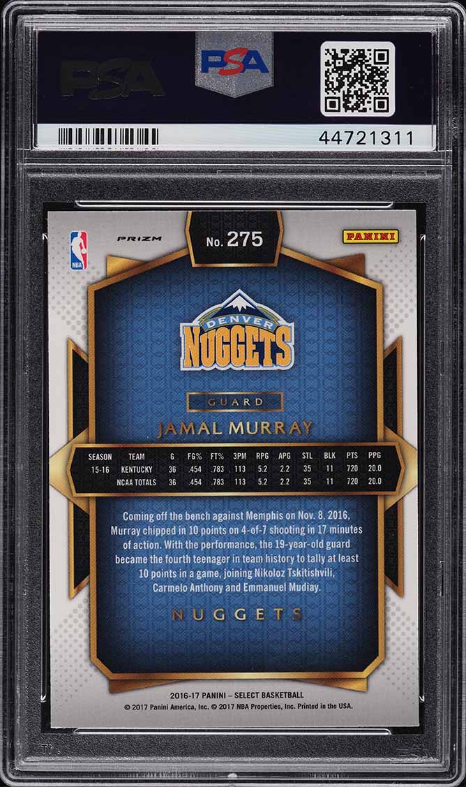 2016 Select Courtside Silver Prizm Jamal Murray ROOKIE #275 PSA 10