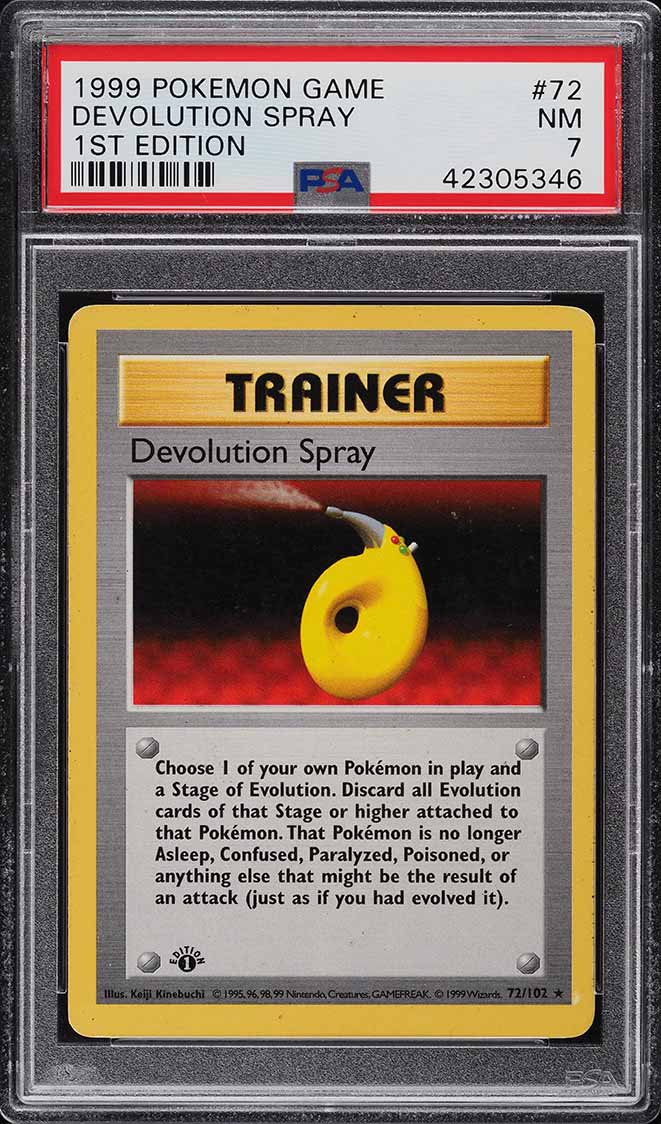 1999 Pokemon Base Set Shadowless 1st Edition Devolution Spray #72 PSA 7 NRMT