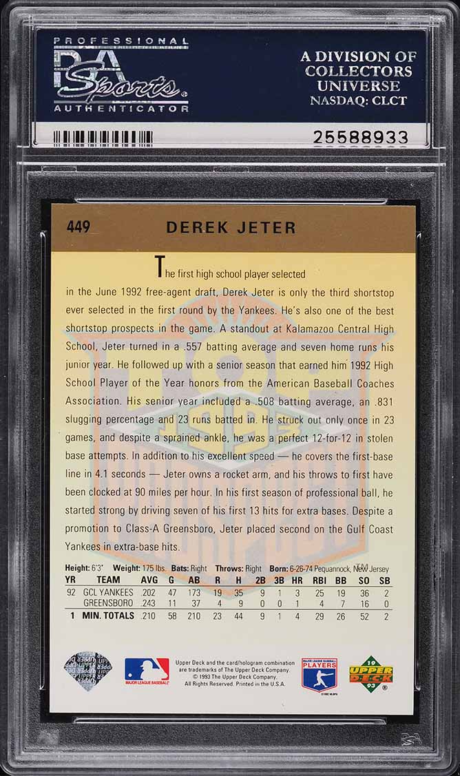 1993 Upper Deck Derek Jeter ROOKIE RC #449 PSA 10 GEM MINT
