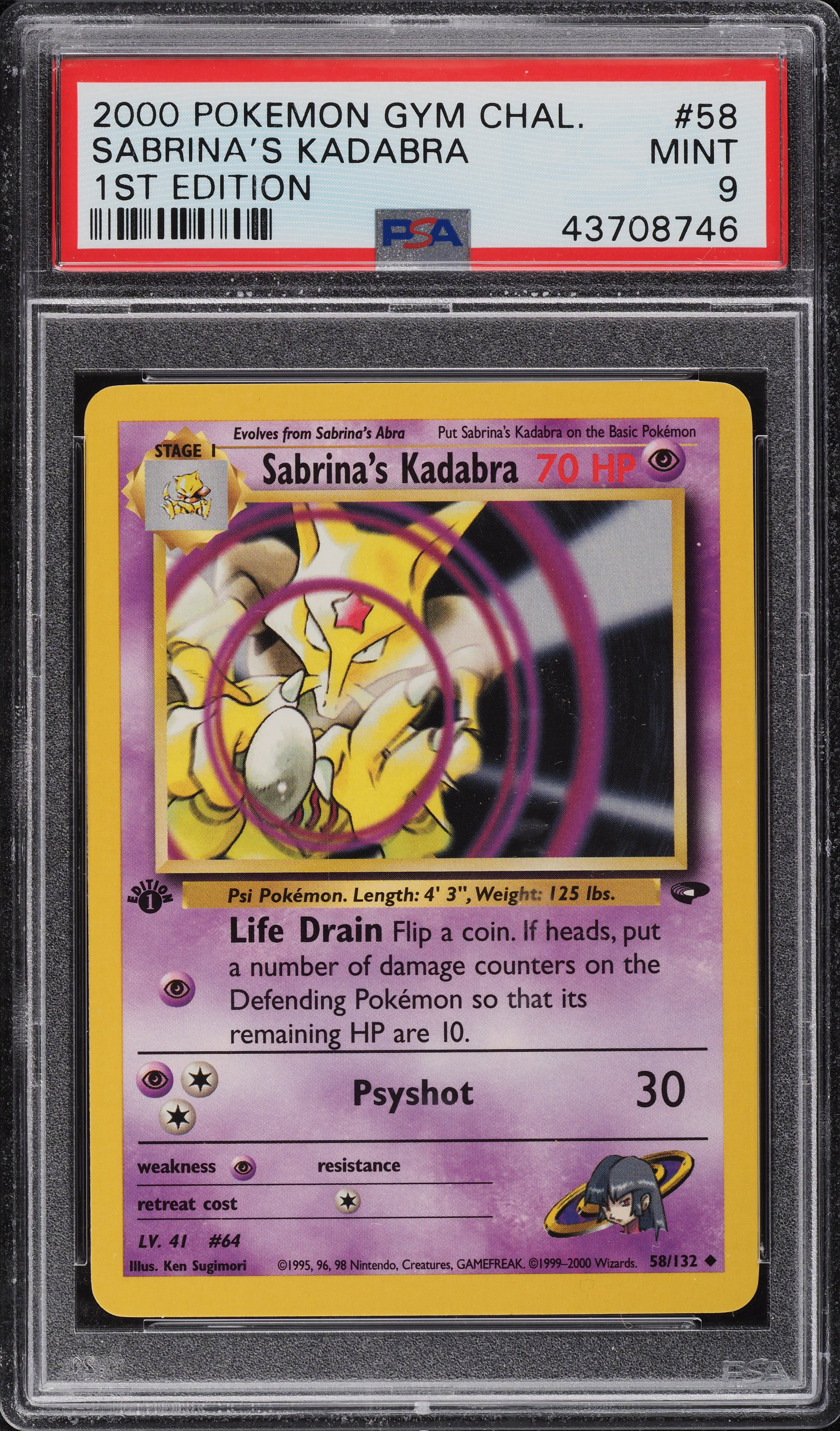 2000 Pokemon Gym Challenge 1st Edition Sabrina's Kadabra #58 PSA 9