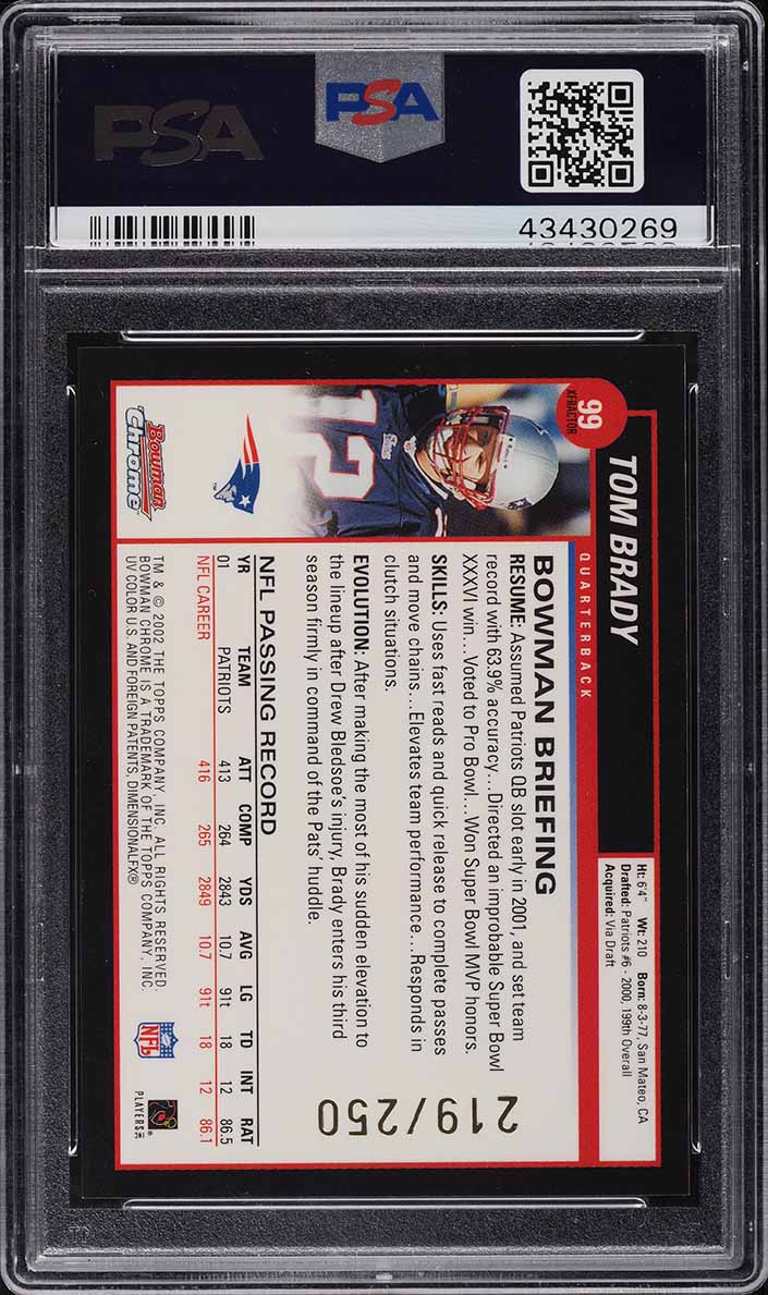 2002 Bowman Chrome Xfractor Tom Brady /250 #99 PSA 9 MINT