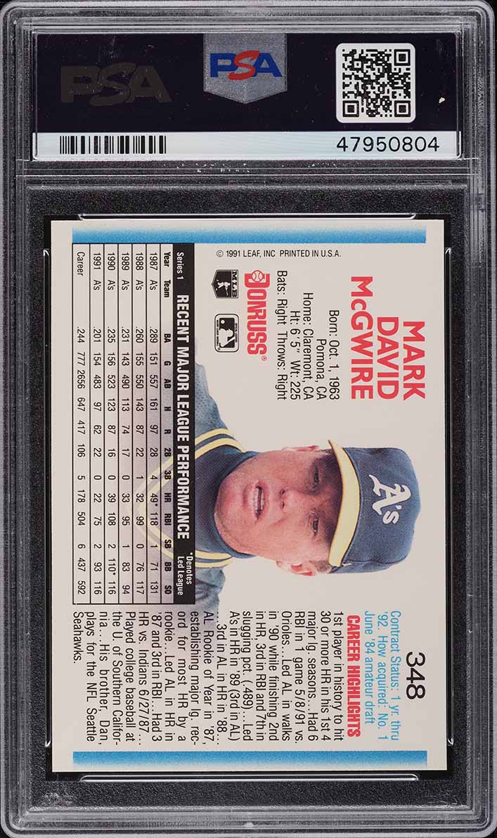 1992 Donruss Mark McGwire #348 PSA 10 GEM MINT