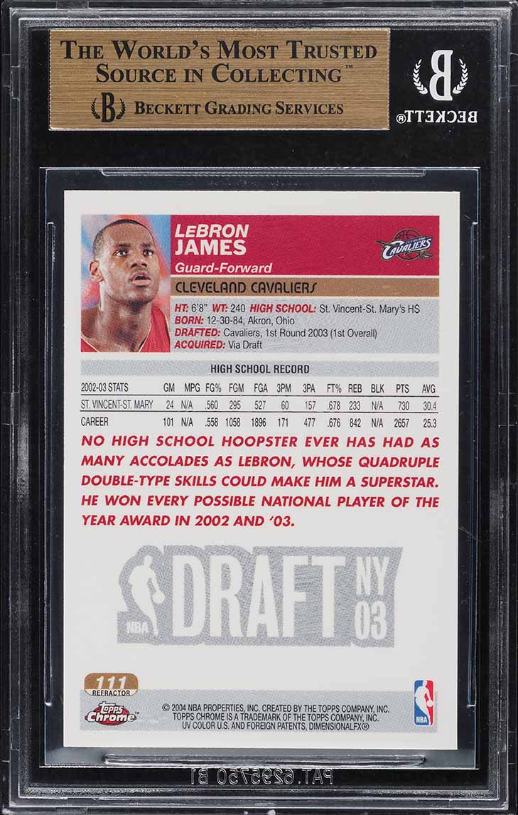 2003 Topps Chrome Refractor LeBron James ROOKIE #111 BGS 9.5 GEM MINT